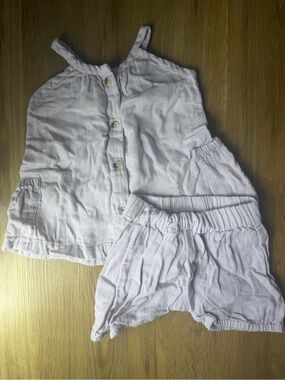 Lilac Button-Front Cotton Tank & Shorts Set